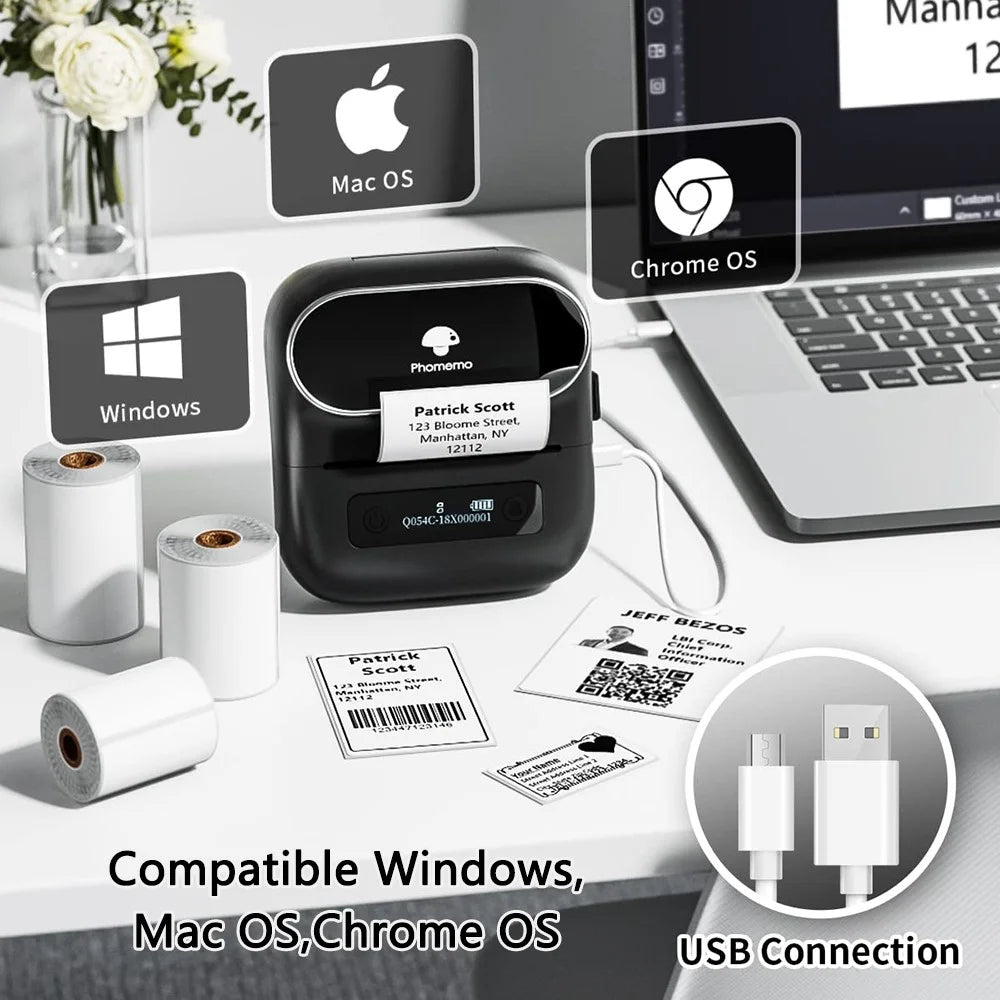 PHOMEMO M220 Mini Thermal Printer Bluetooth-compatible Home Barcode Self-Adhesive Label Printing Device - Black - 3