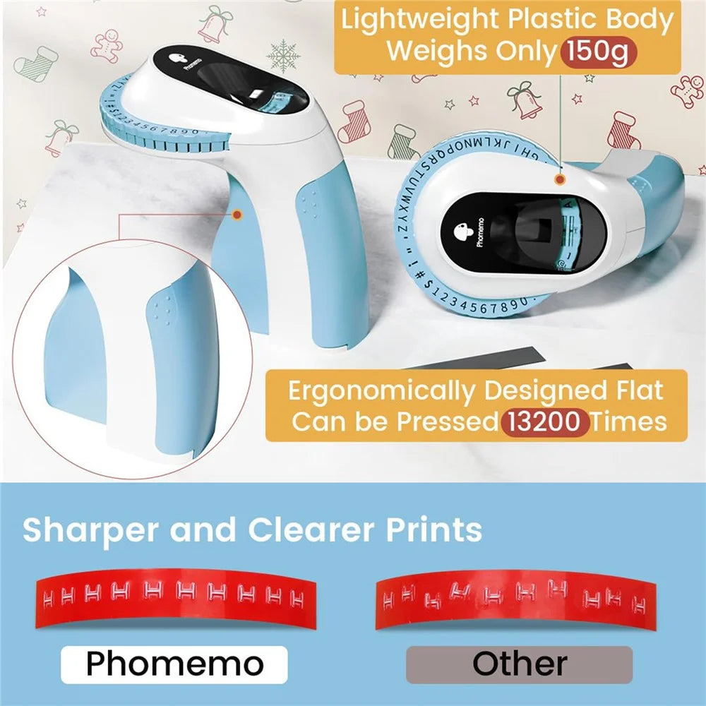 PHOMEMO E975 Embossing Label Maker Handheld Embossed Label Machine with 6 Rolls Of Tapes - Blue - 5