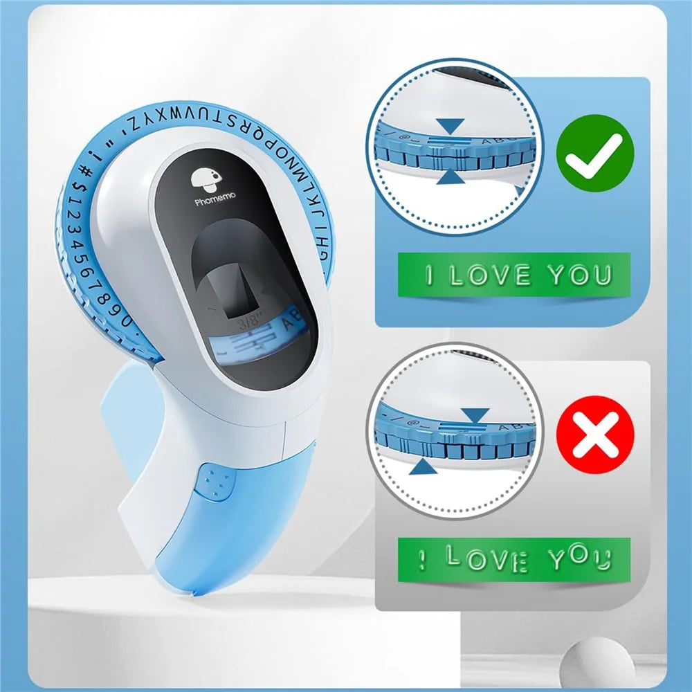 PHOMEMO E975 Embossing Label Maker Handheld Embossed Label Machine with 6 Rolls Of Tapes - Blue - 6
