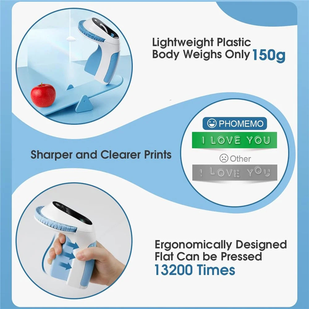 PHOMEMO E975 Embossing Label Maker Handheld Embossed Label Machine with 6 Rolls Of Tapes - Blue - 7