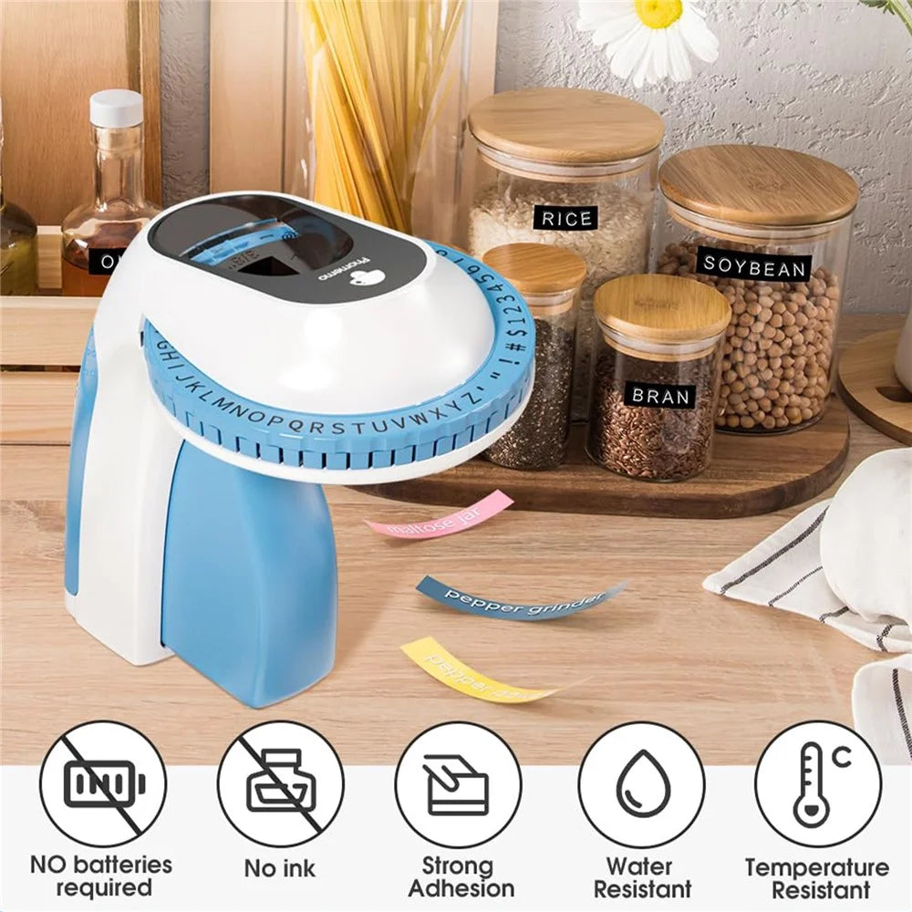 PHOMEMO E975 Manual Embossing Label Maker Handheld Embossed Label Machine with 3 Rolls Of Tapes - Blue - 4
