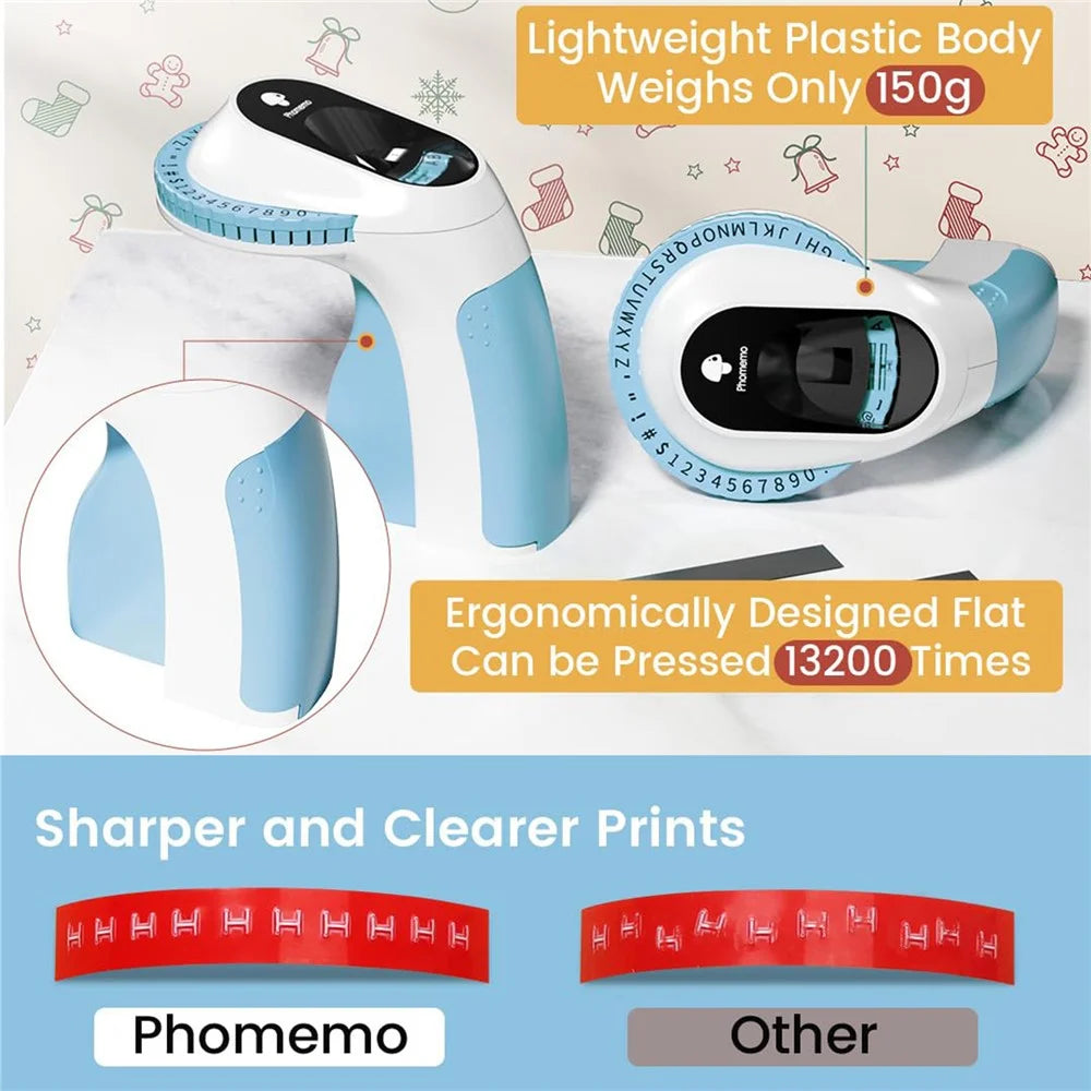 PHOMEMO E975 Manual Embossing Label Maker Handheld Embossed Label Machine with 3 Rolls Of Tapes - Blue - 5