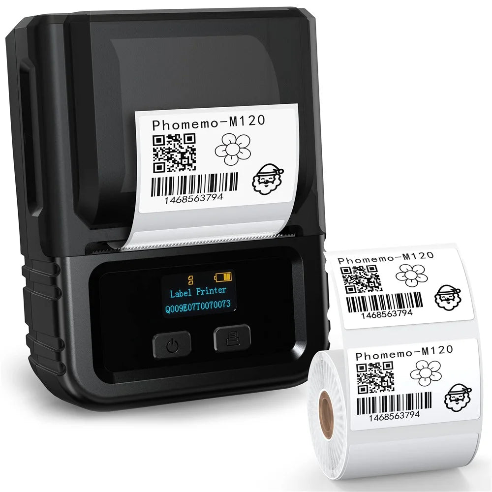 PHOMEMO M120 Bluetooth-compatible Inkless Thermal Printer Wireless Barcode Label Price Tag Printer - Black - 1