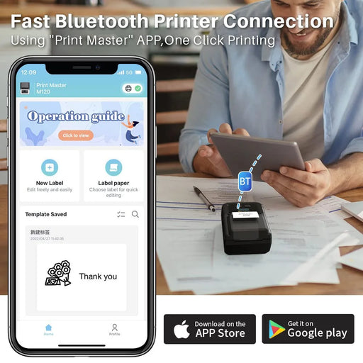 PHOMEMO M120 Bluetooth-compatible Inkless Thermal Printer Wireless Barcode Label Price Tag Printer - Black - 2