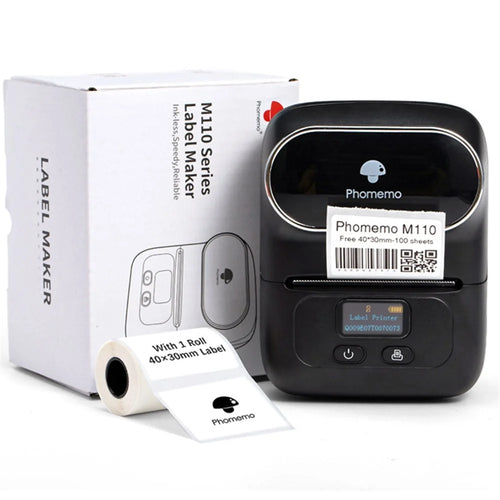 PHOMEMO M110 Mini Bluetooth-compatible Inkless Thermal Printer Wireless Clothes Barcode Label Price Tag Printer - Black - 1