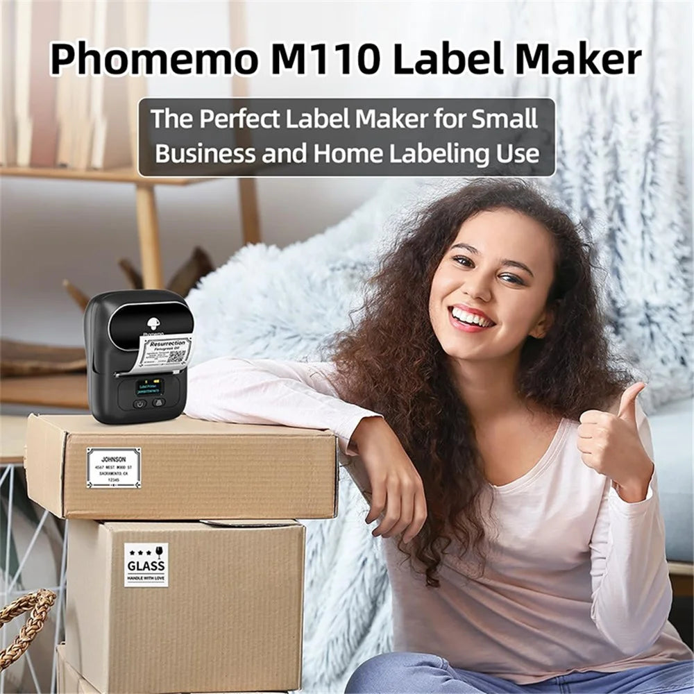 PHOMEMO M110 Mini Bluetooth-compatible Inkless Thermal Printer Wireless Clothes Barcode Label Price Tag Printer - Black - 2