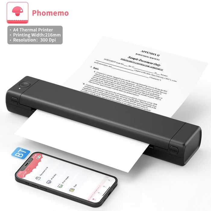 PHOMEMO M08F Bluetooth-compatible Inkless Thermal Printer Document Contract A4 Paper Printer, A4 Version / 210mm Print Width - Black - 2