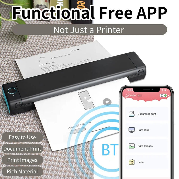 PHOMEMO M08F Bluetooth-compatible Inkless Thermal Printer Document Contract A4 Paper Printer, A4 Version / 210mm Print Width - Black - 5