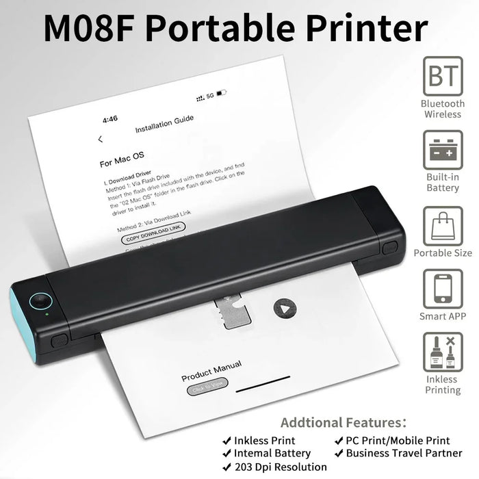 PHOMEMO M08F Bluetooth-compatible Inkless Thermal Printer Document Contract A4 Paper Printer, A4 Version / 210mm Print Width - Black - 6