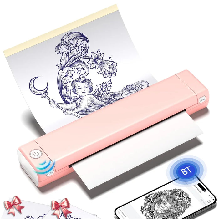 PHOMEMO M08F Thermal Printer Portable Bluetooth-compatible Inkless Printer, Tattoo Version / 216mm Print Width - White+Pink - 1