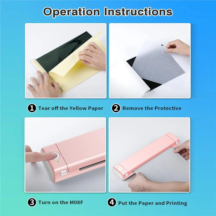 PHOMEMO M08F Thermal Printer Portable Bluetooth-compatible Inkless Printer, Tattoo Version / 216mm Print Width - White+Pink - 2