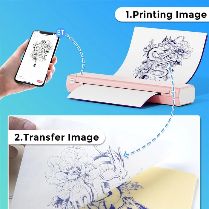 PHOMEMO M08F Thermal Printer Portable Bluetooth-compatible Inkless Printer, Tattoo Version / 216mm Print Width - White+Pink - 4