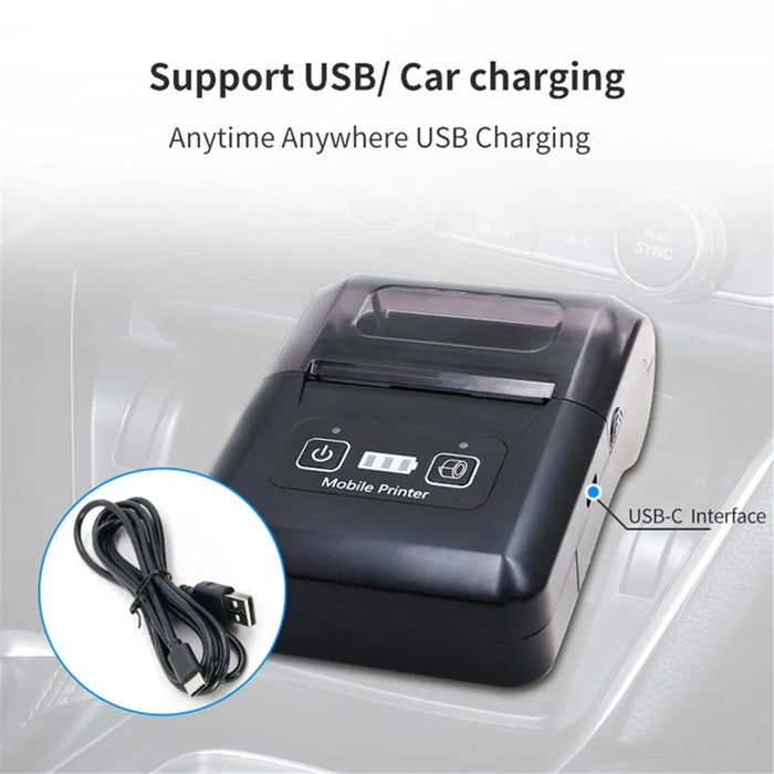 H20 USB + Bluetooth-compatible 203DPI Portable Thermal Printer 48mm Receipt Printer - US Plug - 7