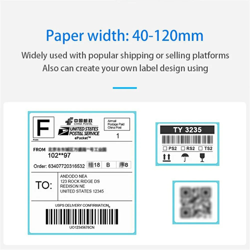 TDL406 Desktop Thermal Label Printer Barcode Sticker Maker Machine, USB + Bluetooth-compatible Version - US Plug - 6