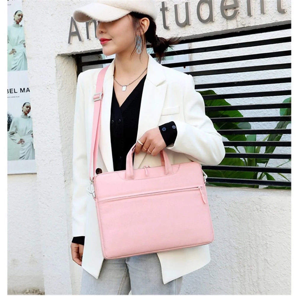15.6 inch Universal Laptop Bag Sleeve Shoulder Bag Notebook Carrying Case Handbag Briefcase (Inner Size: 39x29cm) - Pink - 5