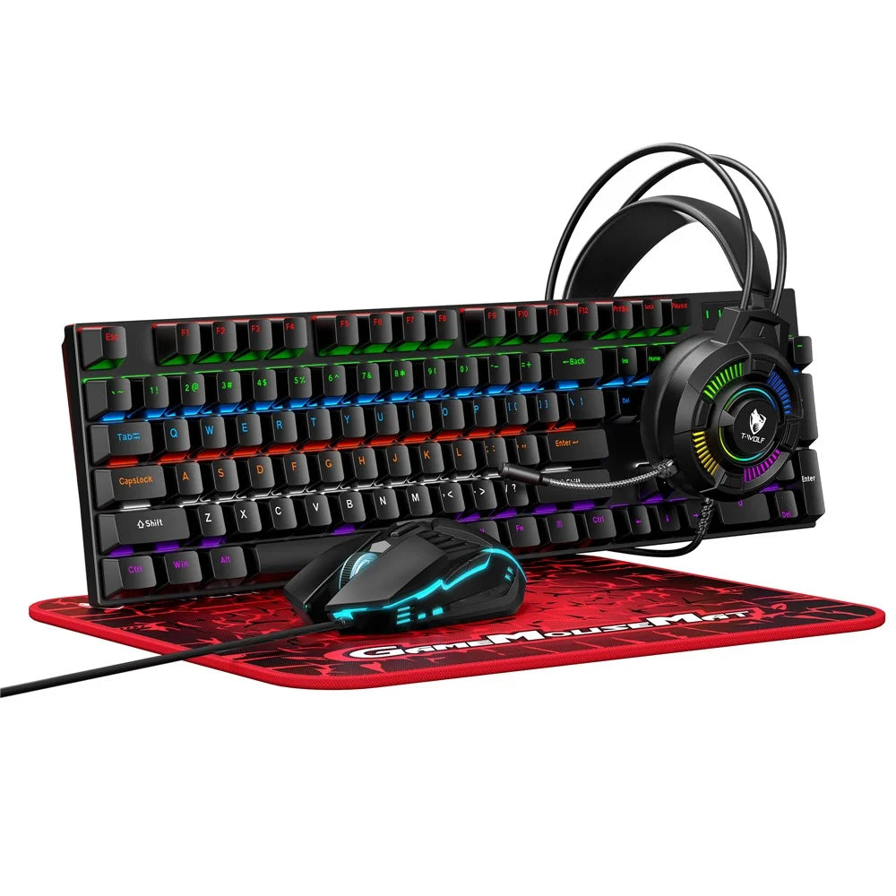 T-WOLF TF700 Backlight USB Wired Gaming Keyboard Mouse Headphone Mouse Pad Set - 1