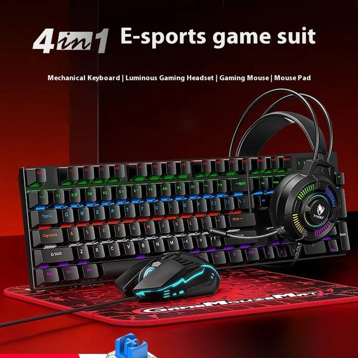 T-WOLF TF700 Backlight USB Wired Gaming Keyboard Mouse Headphone Mouse Pad Set - 7