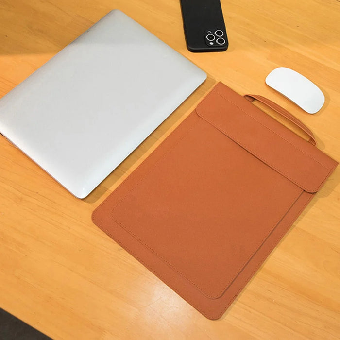 Business Style Waterproof PU Leather Protective Sleeve for 15 / 16-inch Laptop Carrying Case - Brown - 4