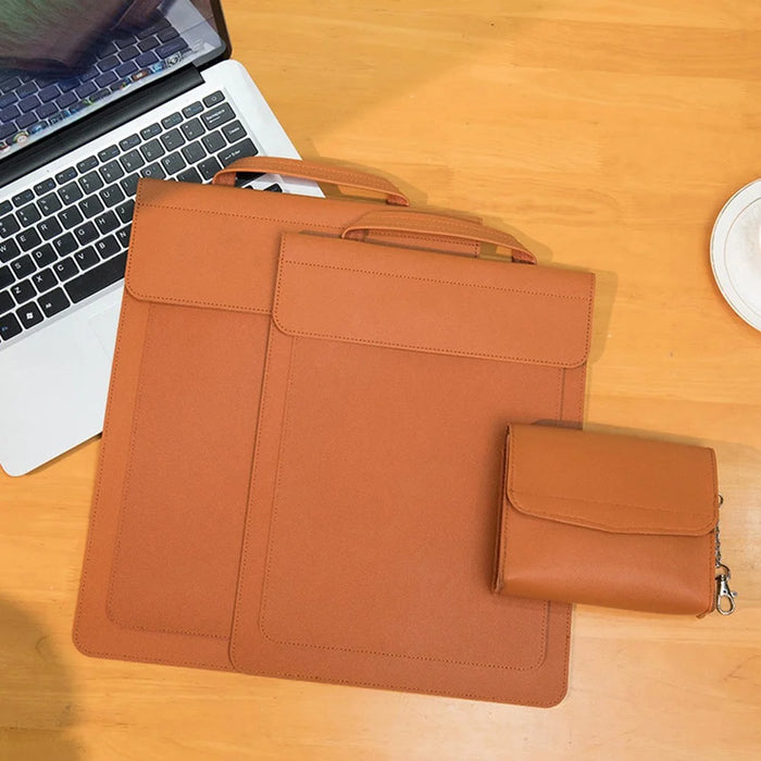 Business Style Waterproof PU Leather Carrying Case for 15 / 16-inch Laptop Sleeve with Mini Bag - Brown - 7