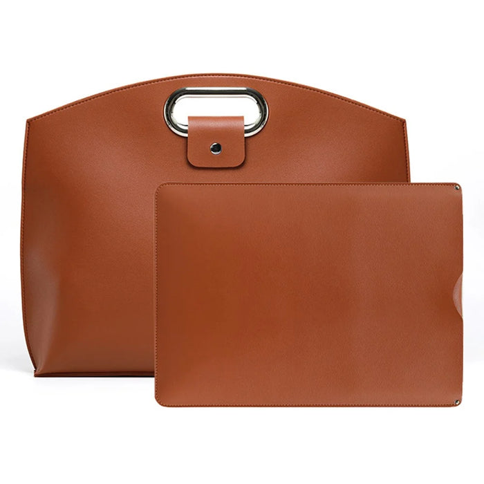 Business Style Waterproof Portable PU Leather Handbag with Carrying Case for 13.3 / 14-inch Laptop - Brown - 1