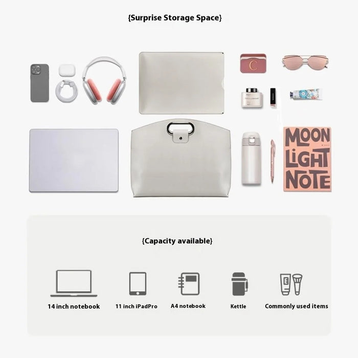 Business Style Waterproof Portable PU Leather Handbag with Carrying Case for 13.3 / 14-inch Laptop - Brown - 7