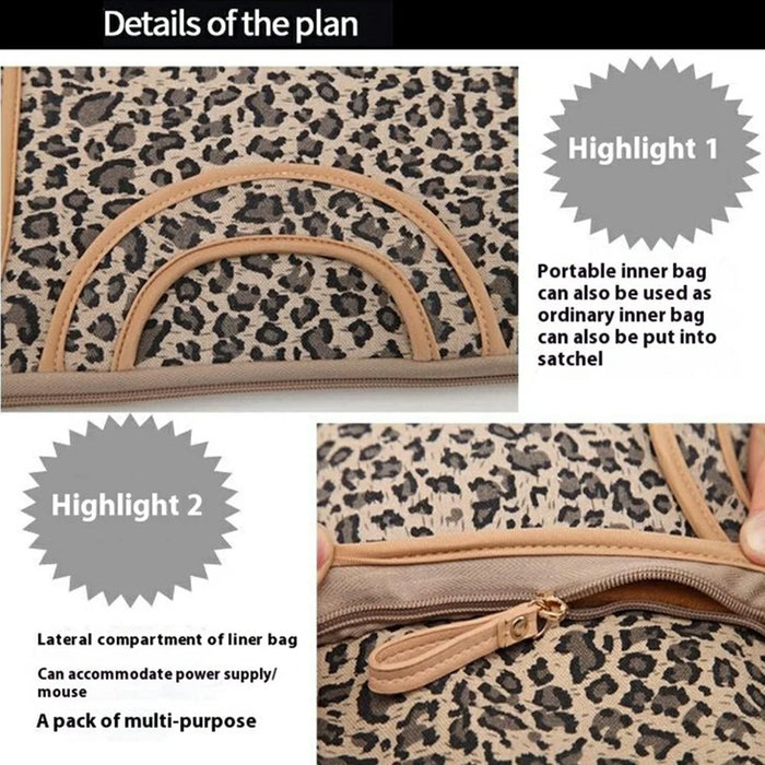 LISEN Carrying Case for 13-Inch Laptops Storage Bag with Stylish Retro Leopard Pattern 34.5 x 24 x 1.5cm - Brown - 3
