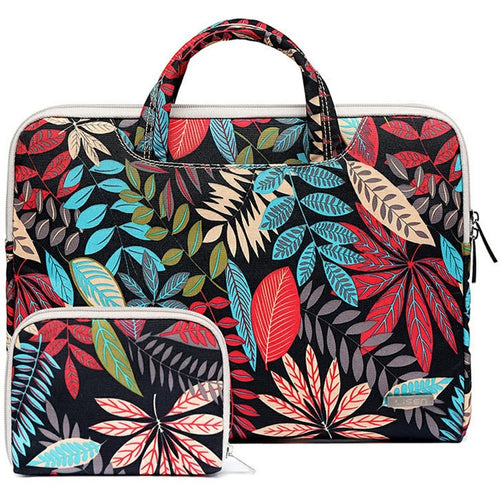 LISEN Pattern Print Canvas Carrying Case for 13.3-Inch Laptops Portable Storage Bag with Mini Bag - Color Leaves Black - 1