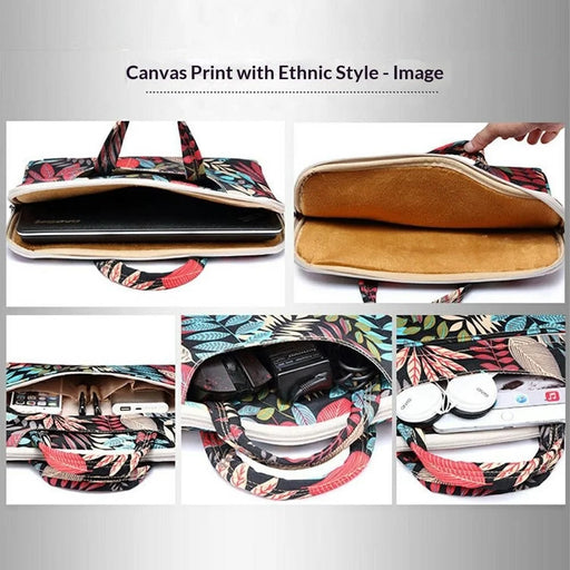 LISEN Pattern Print Canvas Carrying Case for 13.3-Inch Laptops Portable Storage Bag with Mini Bag - Color Leaves Black - 2