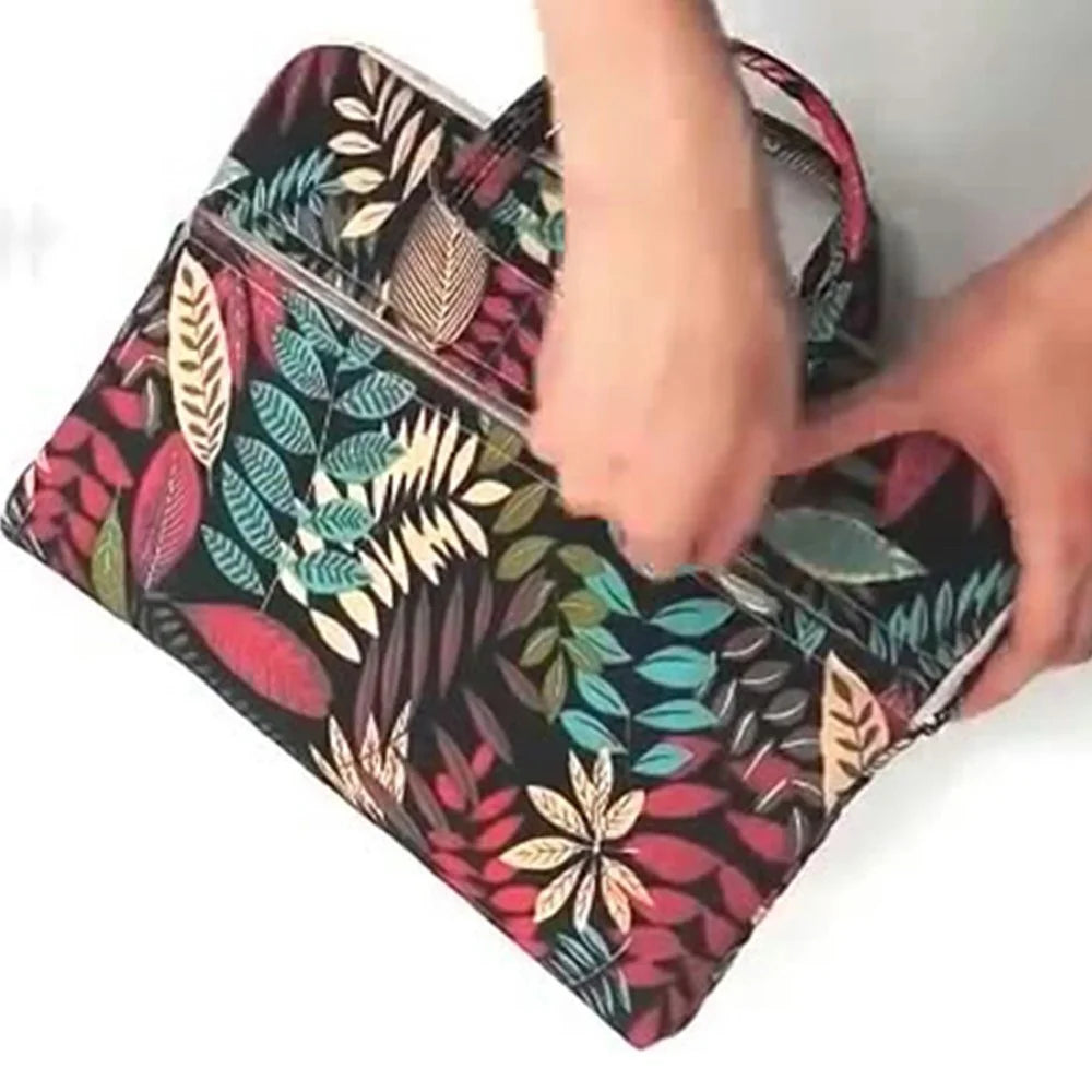 LISEN Pattern Print Canvas Carrying Case for 13.3-Inch Laptops Portable Storage Bag with Mini Bag - Color Leaves Black - 3