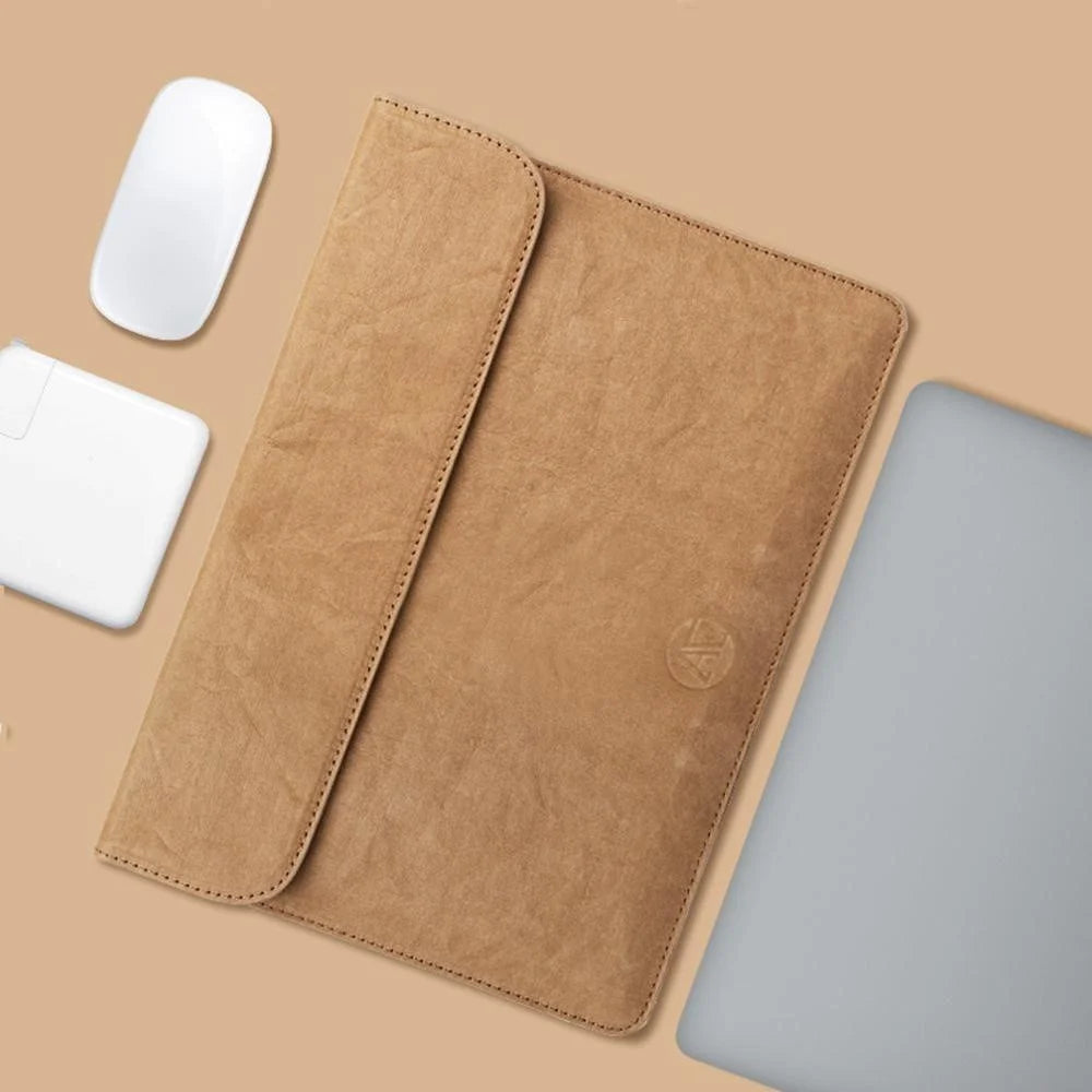 For 13 inch Laptop Carrying Case Washed Kraft Paper Portable Sleeve Bag Magnetic Closure - Yellow - 3