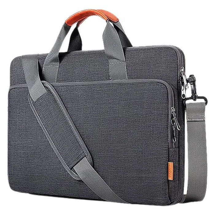For 14 inch Shoulder Laptop Bag Business Style Multi-Functional Notebook Sleeve Bag with Air Cushion Protection - Grey - 1