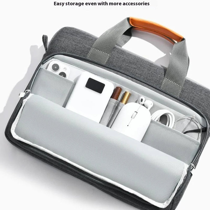 For 14 inch Shoulder Laptop Bag Business Style Multi-Functional Notebook Sleeve Bag with Air Cushion Protection - Grey - 3