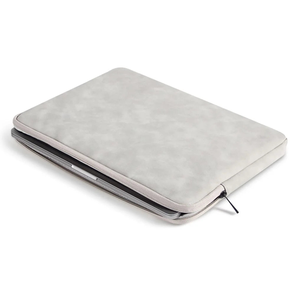 For 14-15.4 inch Laptop Bag PU Leather Inner Lining Scratch Resistant Water Repellent Protective Sleeve - Light Grey - 1