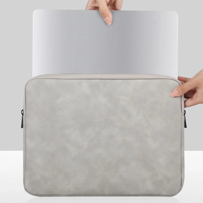 For 14-15.4 inch Laptop Bag PU Leather Inner Lining Scratch Resistant Water Repellent Protective Sleeve - Light Grey - 2