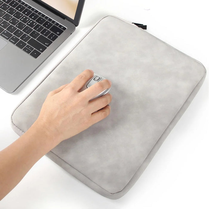 For 14-15.4 inch Laptop Bag PU Leather Inner Lining Scratch Resistant Water Repellent Protective Sleeve - Light Grey - 5