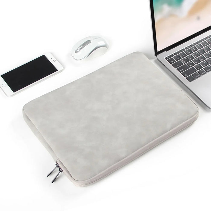 For 14-15.4 inch Laptop Bag PU Leather Inner Lining Scratch Resistant Water Repellent Protective Sleeve - Light Grey - 6