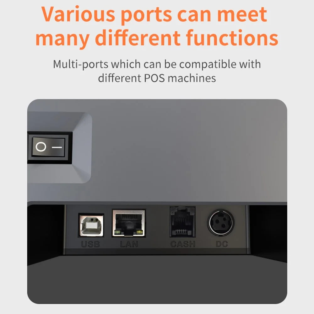 ZJ-8370 80mm Thermal Receipt Printer Auto Cutter USB LAN WiFi Kitchen POS Printer - Black / US Plug - 7