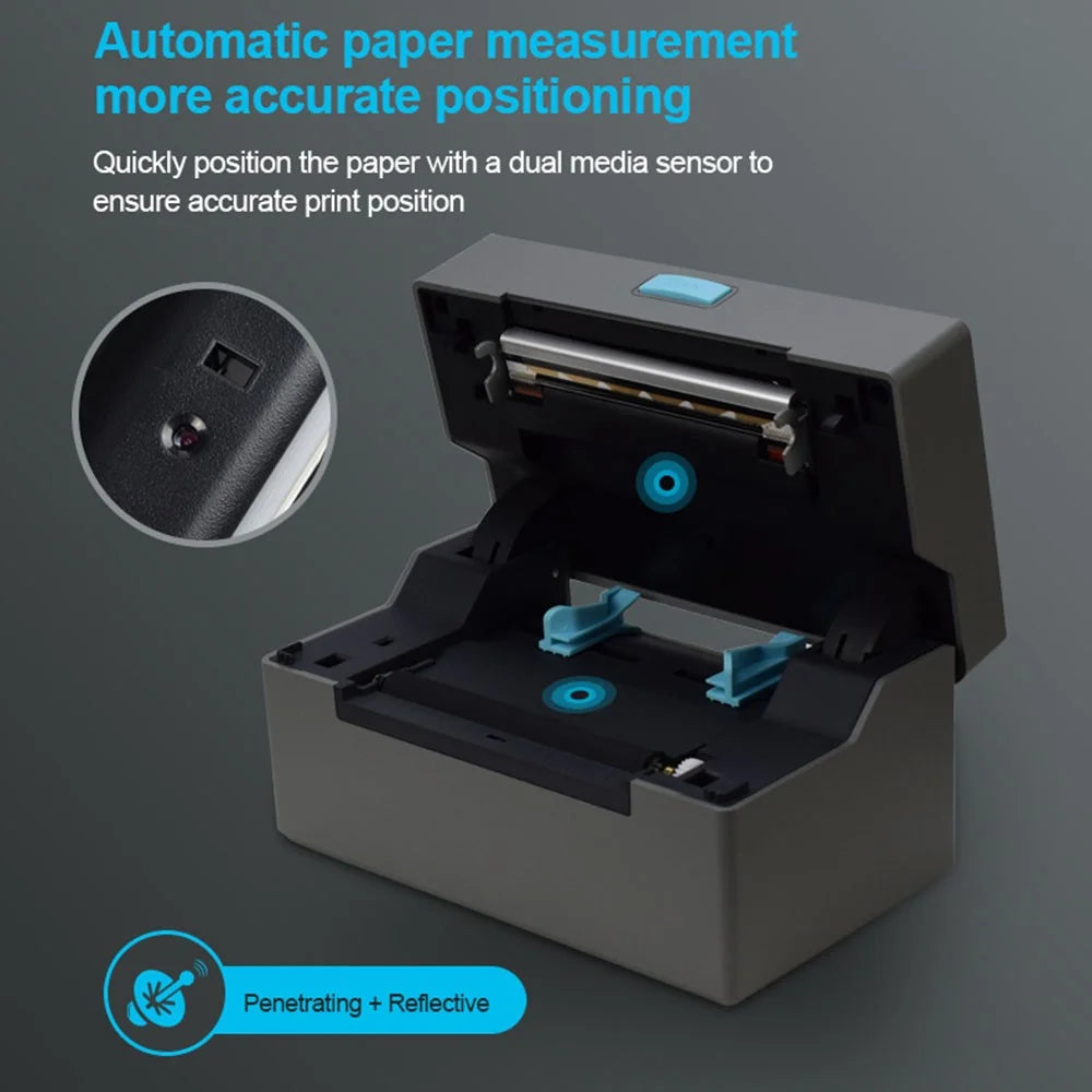 ZJ-9220 4 inch Thermal Label Printer USB Bluetooth-compatible Electronic Shipping Package Printer - Grey + Black / EU Plug - 5