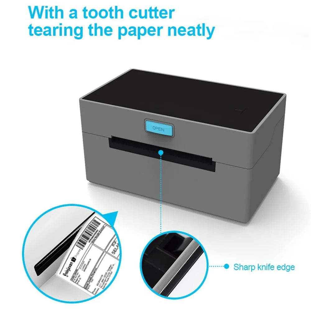 ZJ-9220 4 inch Thermal Label Printer USB Bluetooth-compatible Electronic Shipping Package Printer - Grey + Black / EU Plug - 7