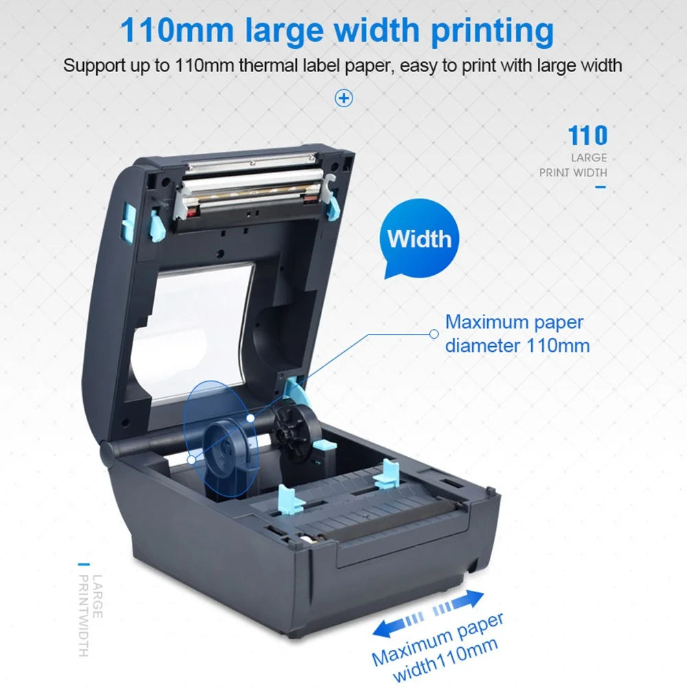 ZJ-9210 110mm Thermal Label Printer Portable Mini Label Printer USB + Bluetooth-compatible Interface - Black  /  US Plug - 5