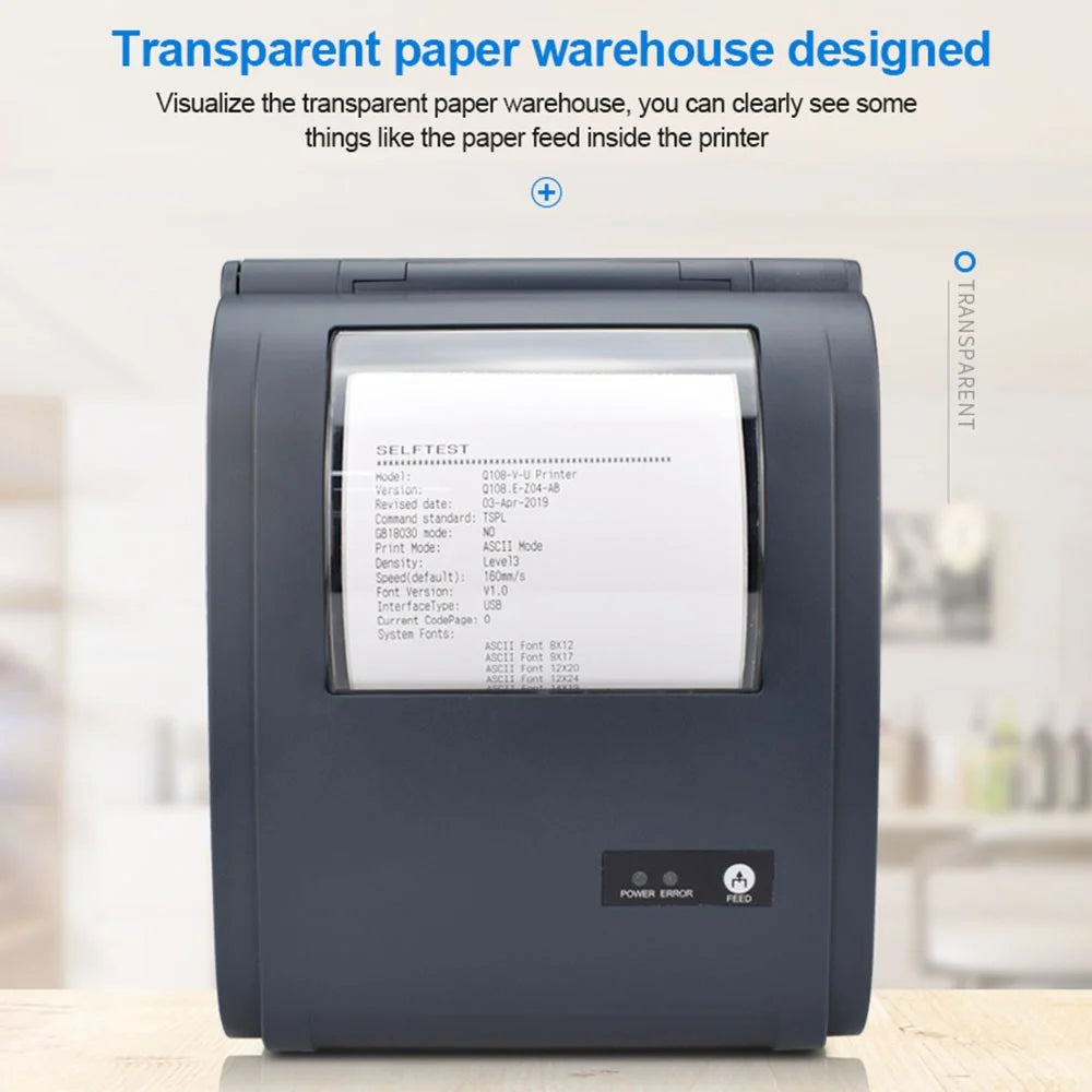 ZJ-9210 110mm Thermal Label Printer Portable Mini Label Printer USB + Bluetooth-compatible Interface - Black  /  US Plug - 7