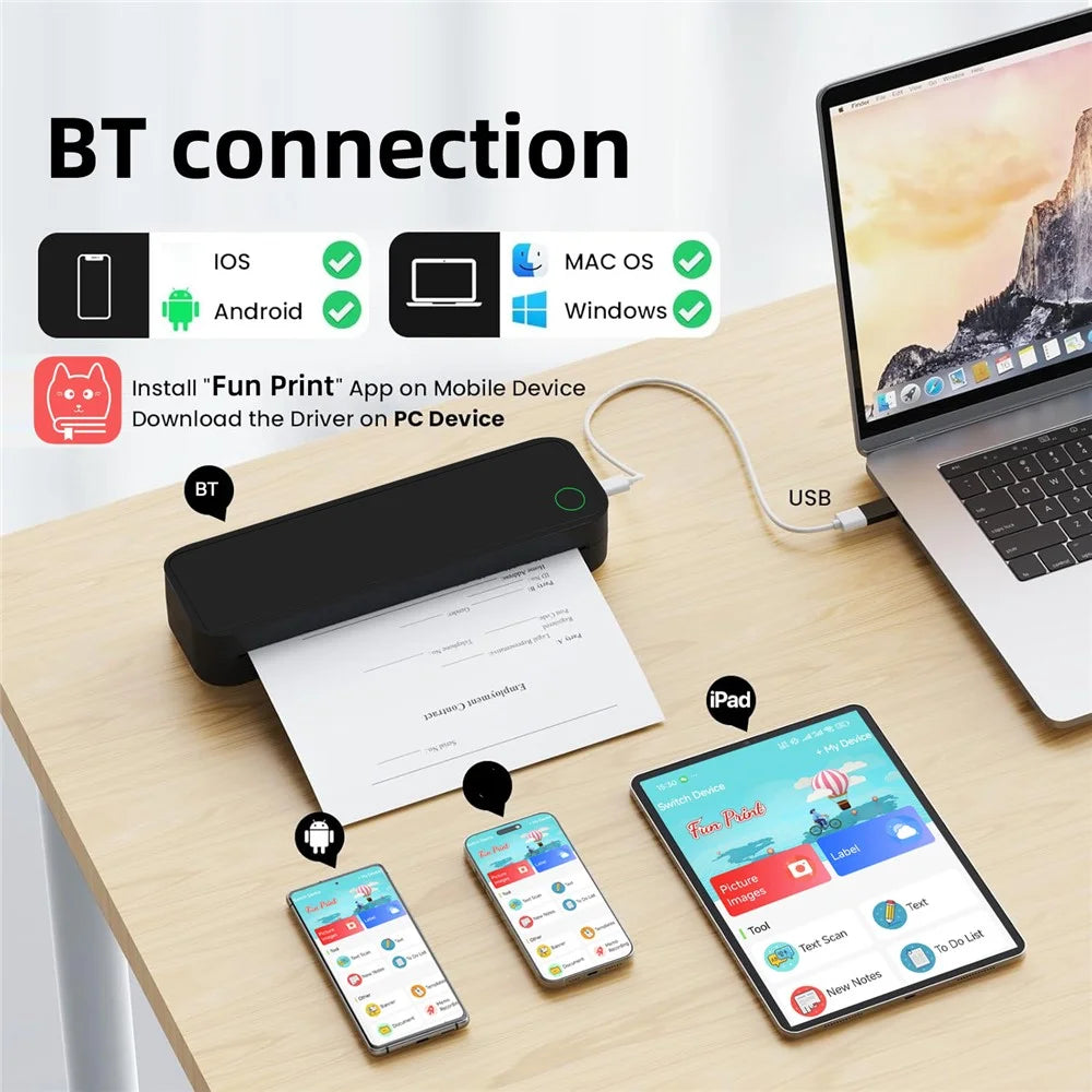 M15 Portable A4 Printer Pocket Size 203 DPI Inkless Bluetooth-Compatible Thermal Printing Machine - Black - 2