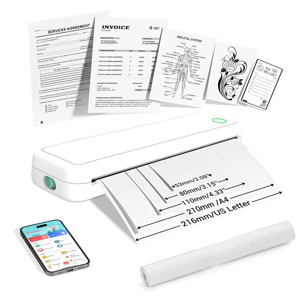 M15 Portable A4 Printer Pocket Size 203 DPI Inkless Bluetooth-Compatible Thermal Printing Machine - Black - 4