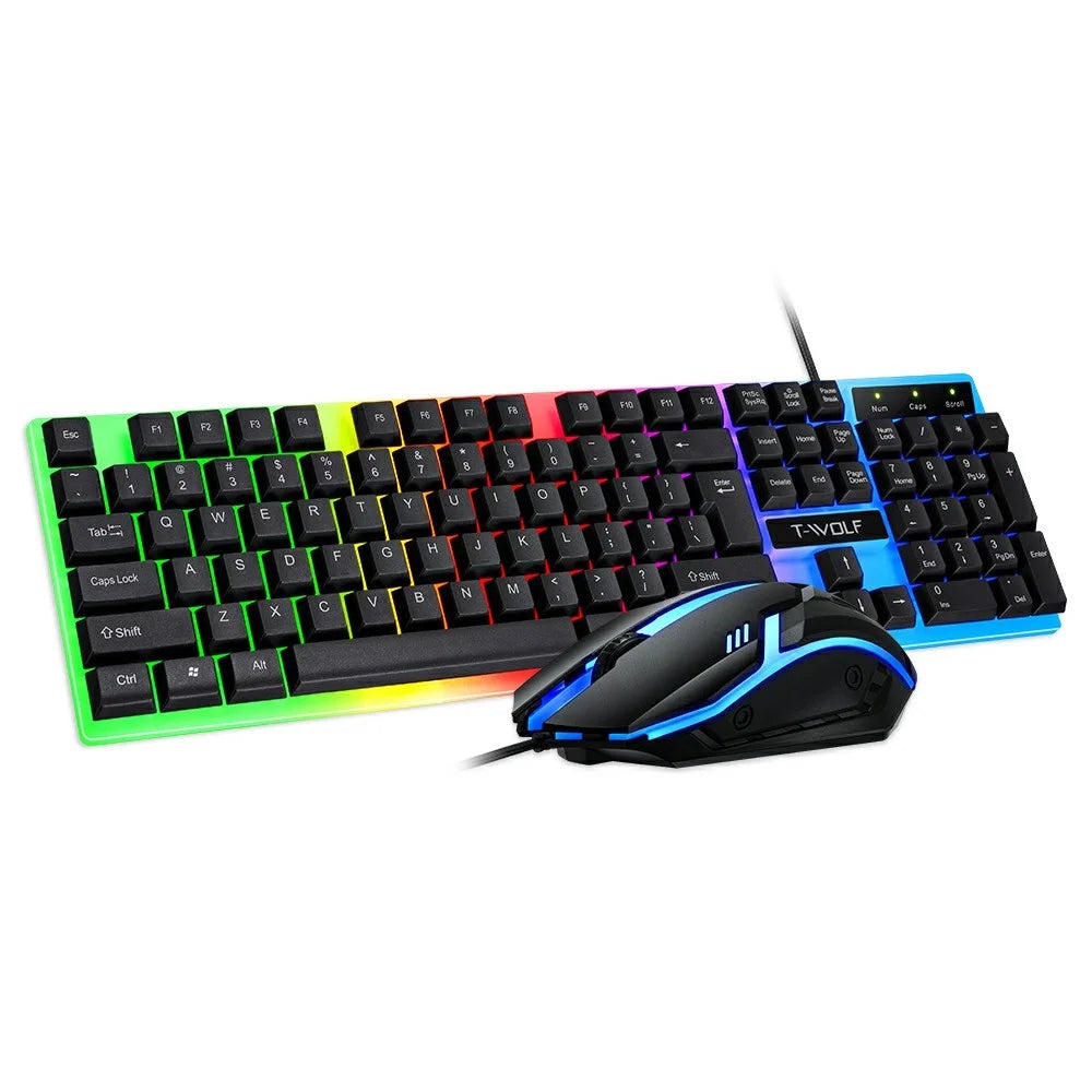 T-WOLF TF230 USB Wired Mechanical Keyboard and Mouse Set with Colorful Backlight for PC Computer Laptop, Black - 1