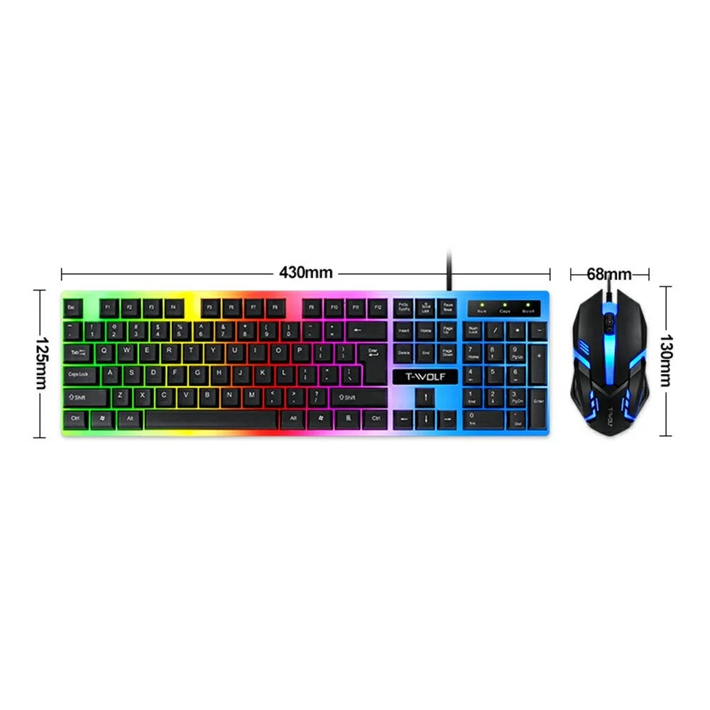 T-WOLF TF230 USB Wired Mechanical Keyboard and Mouse Set with Colorful Backlight for PC Computer Laptop, Black - 5
