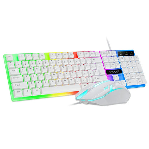 T-WOLF TF230 USB Wired Mechanical Keyboard and Mouse Set with Colorful Backlight for PC Computer Laptop, White - 1