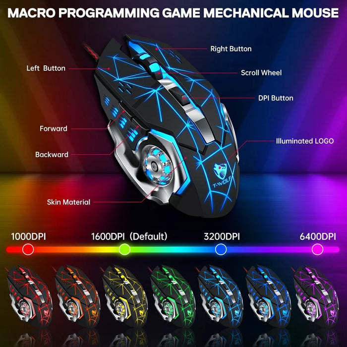 T-WOLF TF950 40 Keys One Hand Gaming Keyboard USB Wired Mouse Combo Set with Mobile Game Converter and Phone Holder - 4