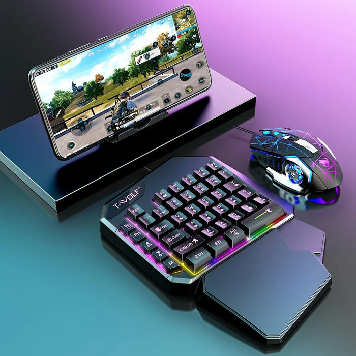 T-WOLF TF950 40 Keys One Hand Gaming Keyboard USB Wired Mouse Combo Set with Mobile Game Converter and Phone Holder - 7
