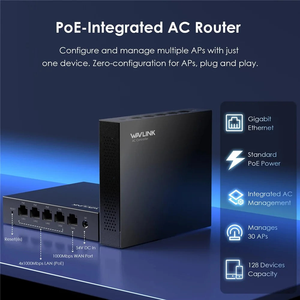 WAVLINK WN701AE 5-Port Gigabit Poe Switch IEEE 802.3AF / AT Auto-Discovery Centralized AP Management - AU Plug - 3