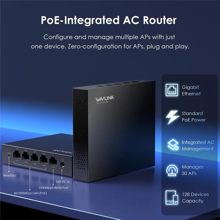 WAVLINK WN701AE 5-Port Gigabit Poe Switch IEEE 802.3AF / AT Auto-Discovery Centralized AP Management - AU Plug - 3